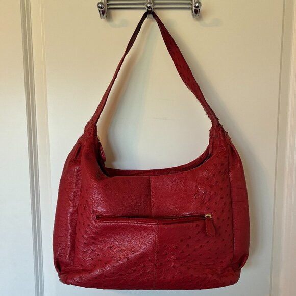 Red Ostrich Leather Handbag – Made in South Africa – Elegant Top-Handle Shoulder - Picture 3 of 11